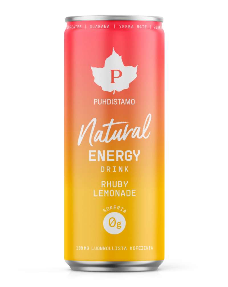 Puhdistamo Natural Energy Drink, 330 ml, Rhuby Lemonade (päiväys 6/25)