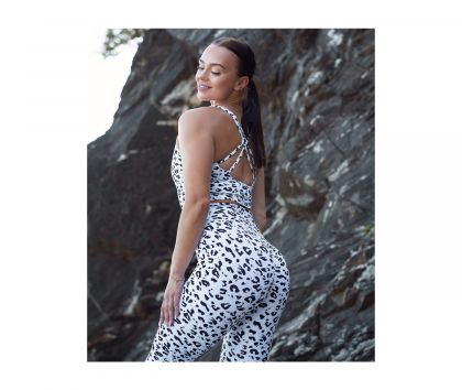 M-NUTRITION Sports Wear Jungle Collection High Waist Scrunch Butt Tights, White Leopard