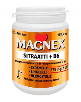 Magnex Sitraatti 375 mg + B6, 100 tabl.