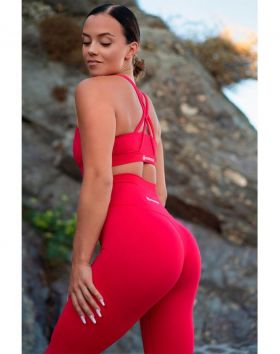 M-NUTRITION Sports Wear High Waist Workout Tights, Pure Red
